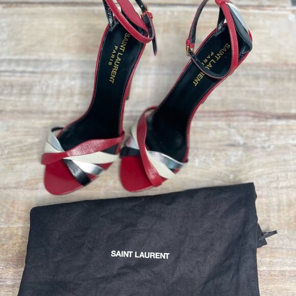 Saint Laurent Kristen 95 Calfskin Heels 36 Red Multicolor Italy Stiletto 6 - Picture 5 of 8